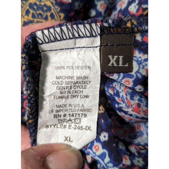 Allison Joy Blue Paisley Sleeveless Tie Front Duster Cardigan Hi-Low Hem Sz XL - Picture 7 of 8